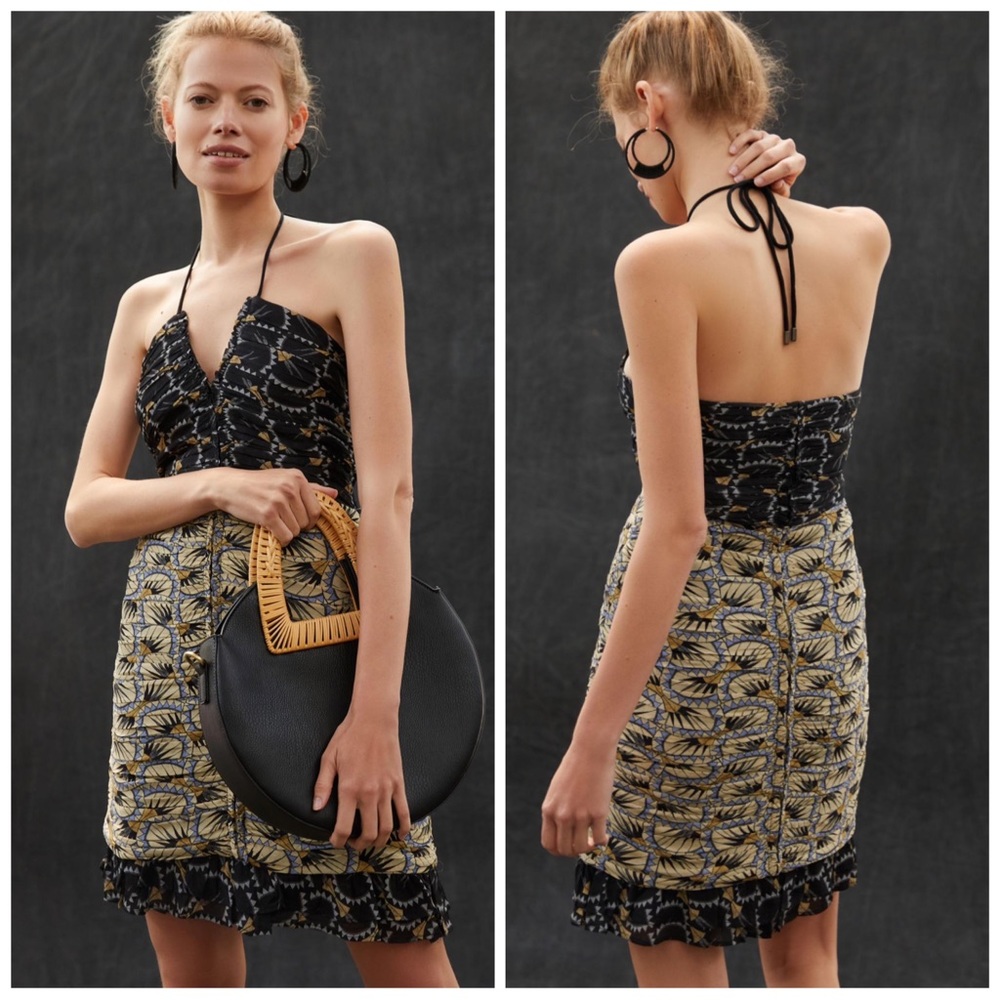 •CONDITIONS APPLY from ANTHROPOLOGIE• Navy Print Halter Bias Mini‎ Dress Size L